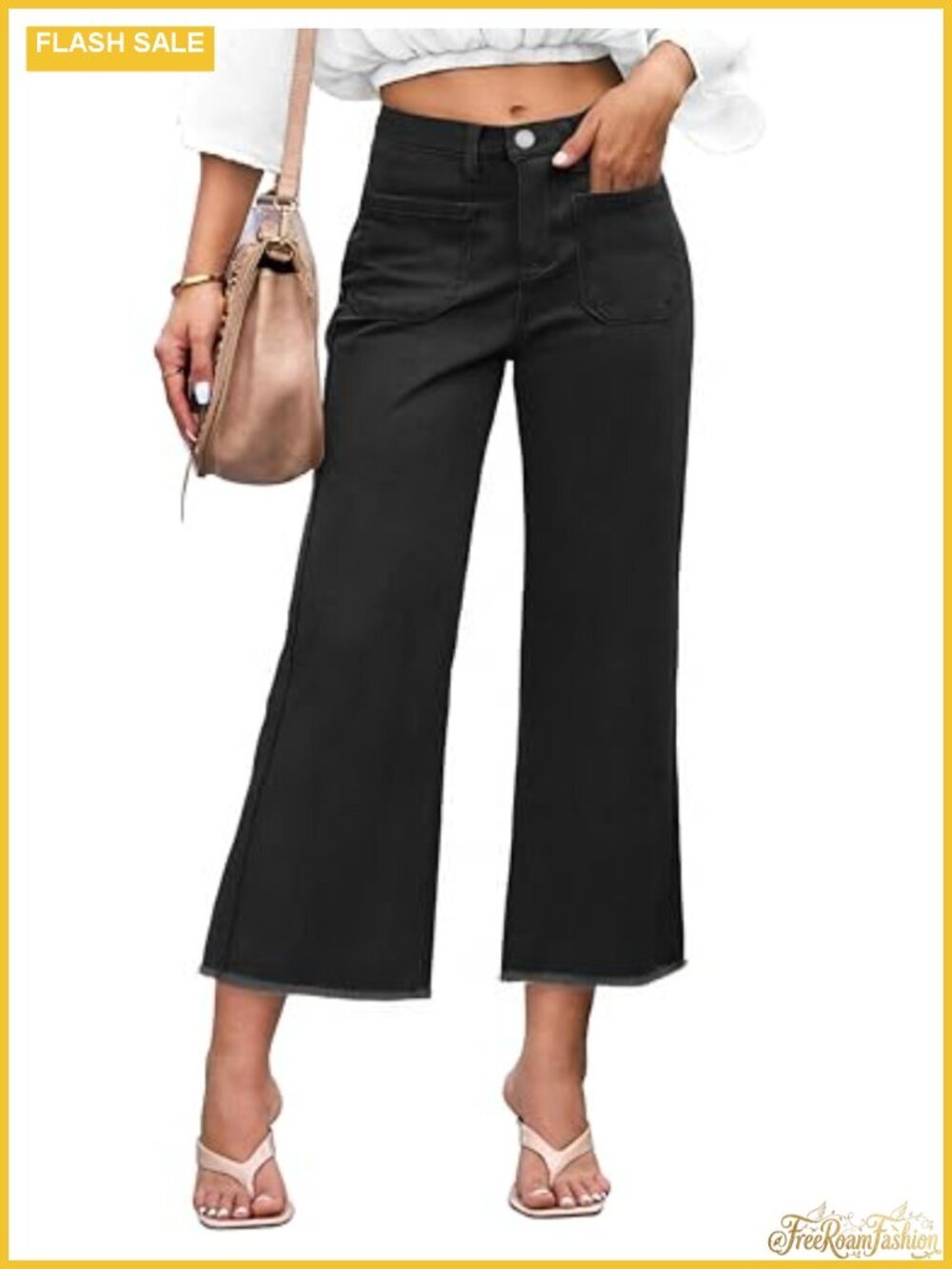 Women's High Waist Cropped Flare Jeans Bootcut Capri Cotton Stretch